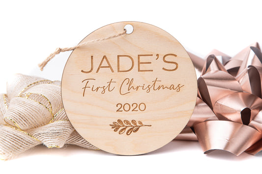 Jade's First Christmas (Custom Name) - Wooden Christmas Tree Ornament