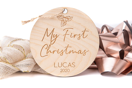 My First Christmas Lucas (Custom Name) - Wooden Christmas Tree Ornament