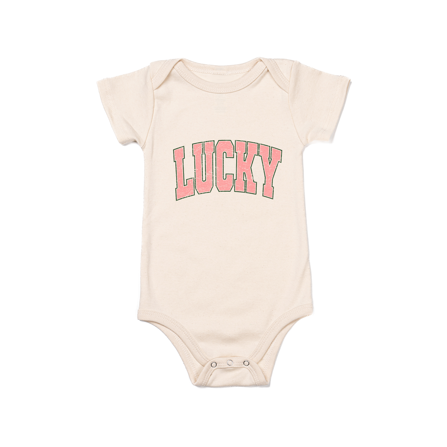 LUCKY (Varsity, Pink) - Bodysuit (Natural, Short Sleeve)