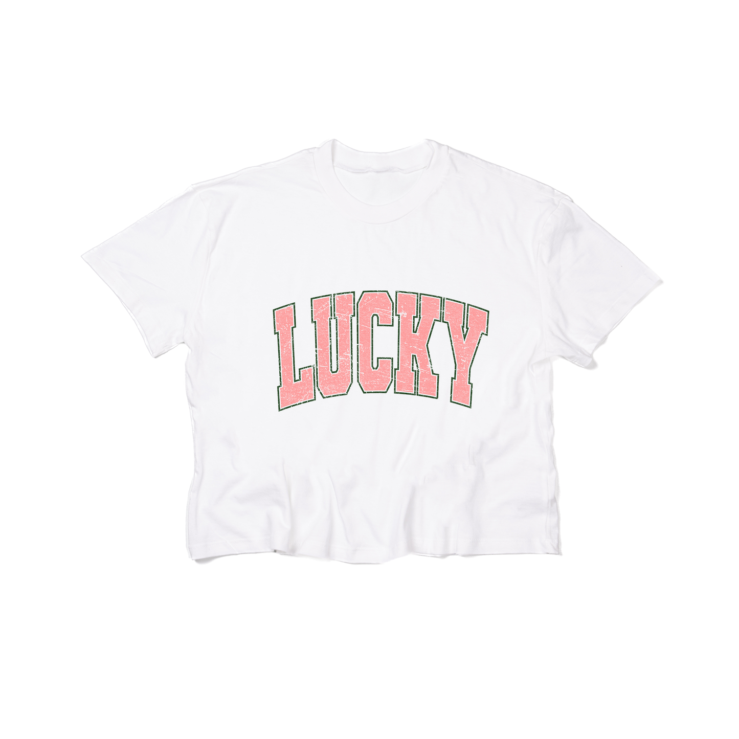 LUCKY (Varsity, Pink) - Cropped Tee (White)
