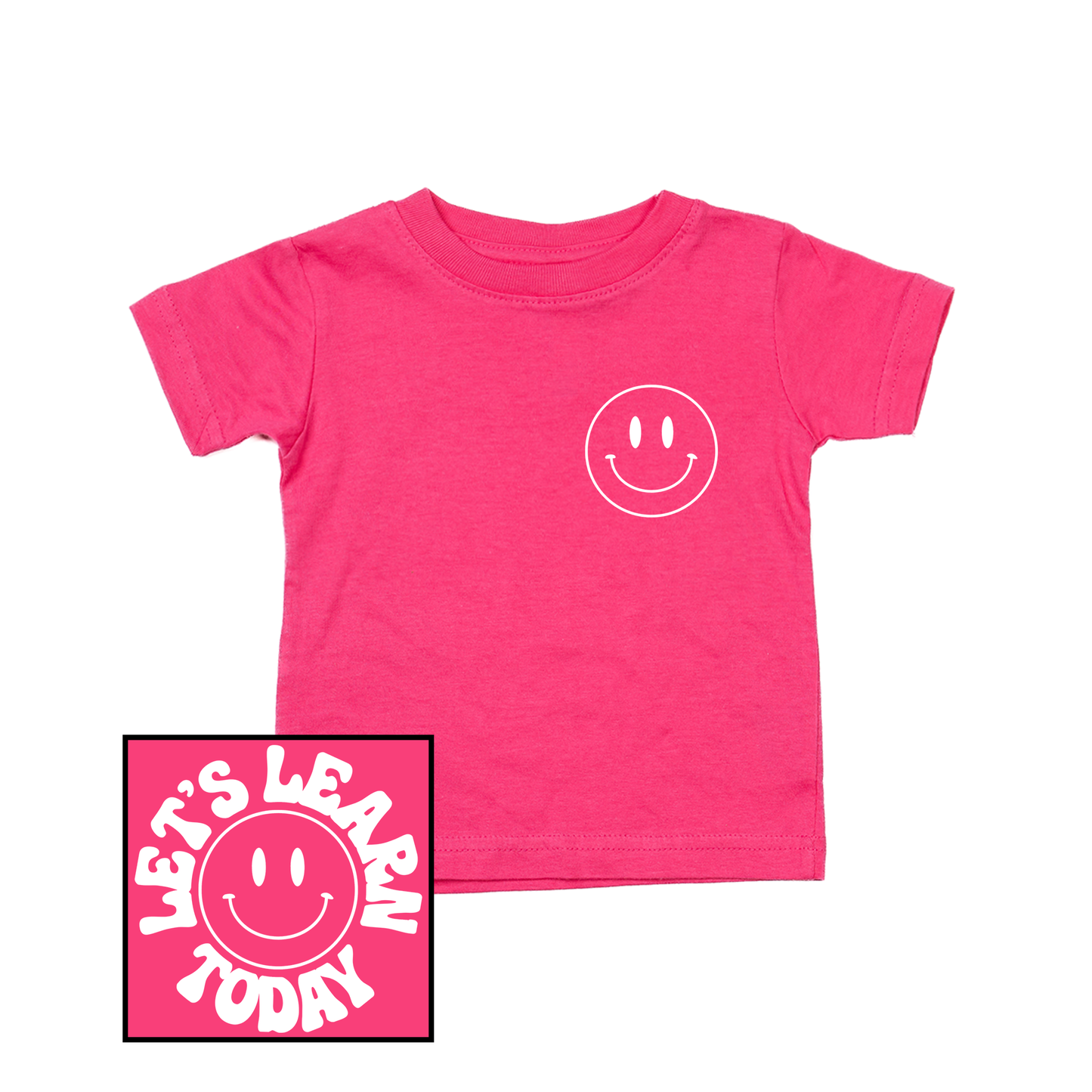 Let's Learn Today (White, Pocket & Back) - Kids Tee (Hot Pink)