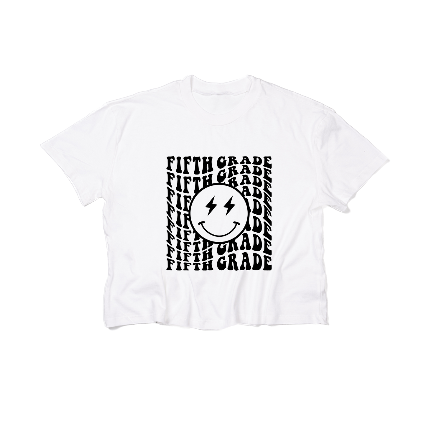 Lightning Smiley (Black) Pick your Grade - Cropped Tee (White)
