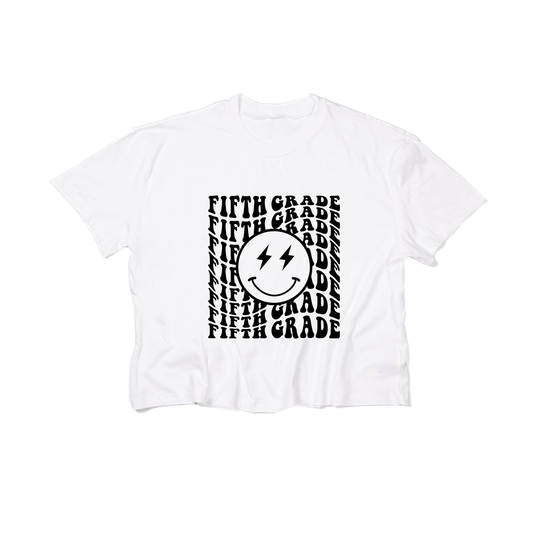 Lightning Smiley (Black) Pick your Grade - Cropped Tee (White)