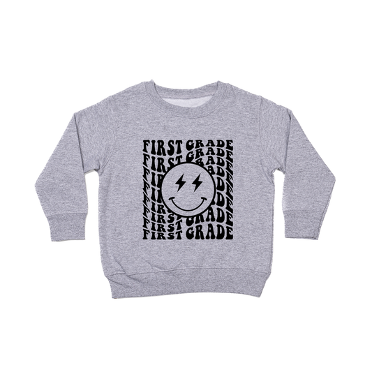 Lightning Smiley (Black) Pick your Grade - Kids Sweatshirt (Heather Gray)