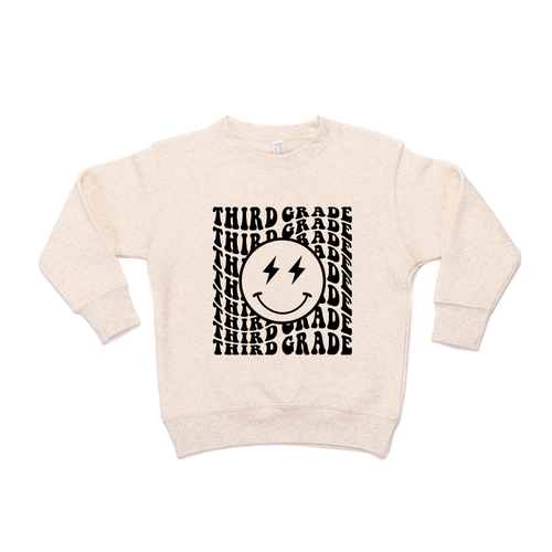 Lightning Smiley (Black) Pick your Grade - Kids Sweatshirt (Heather Natural)