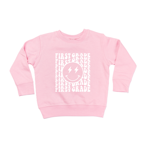 Lightning Smiley (White) Pick your Grade - Kids Sweatshirt (Pink)