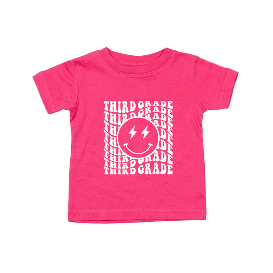 Lightning Smiley (White) Pick your Grade - Kids Tee (Hot Pink)