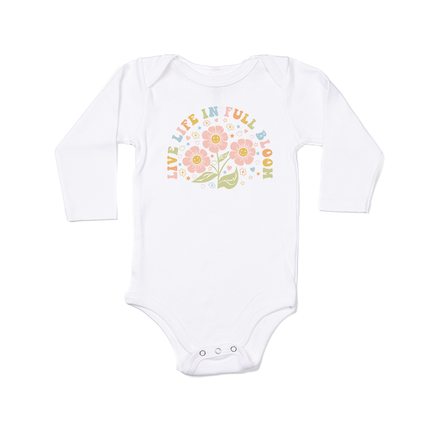 Live Life in Full Bloom - Bodysuit (White, Long Sleeve)