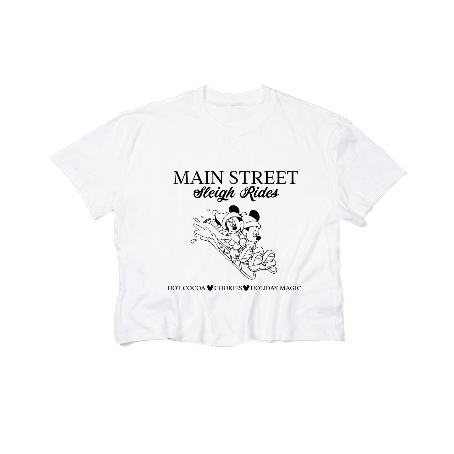 Main Street Sleigh Rides (Black) - Cropped Tee (White)