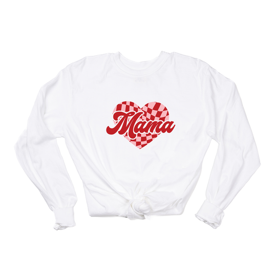 Mama Checkered Heart (Pink/Red) - Tee (Vintage White, Long Sleeve)
