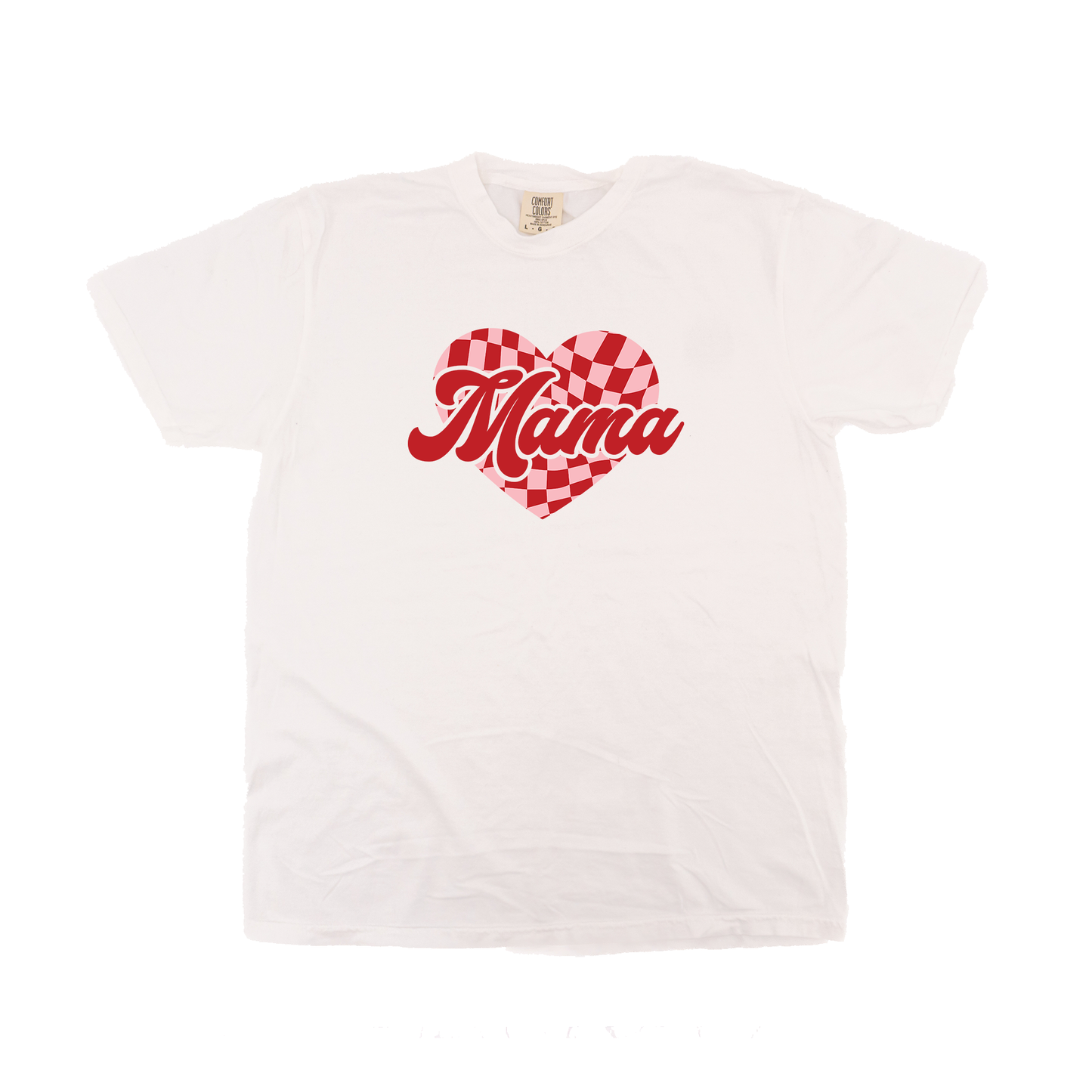 Mama Checkered Heart (Pink/Red) - Tee (Vintage White, Short Sleeve)