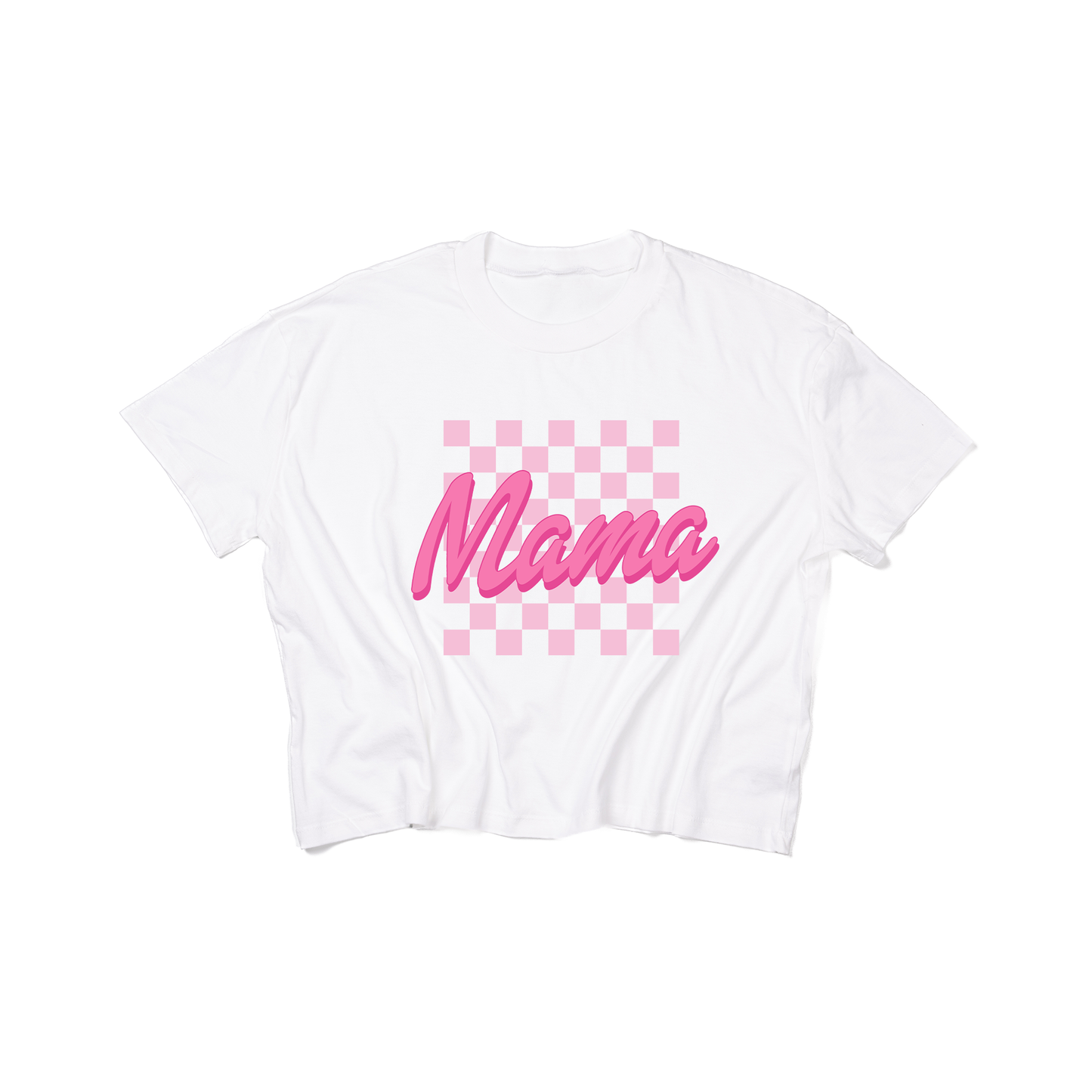 Mama Checkered (Malibu Pink) - Cropped Tee (White)