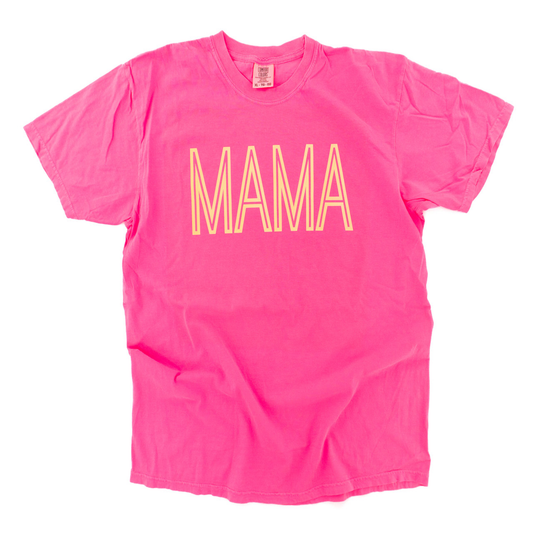 Mama Outline (Neon, Across Front) - Tee (Neon Pink)