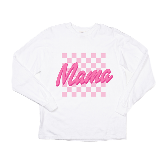 Mama Checkered (Malibu Pink) - Tee (Vintage White, Long Sleeve)