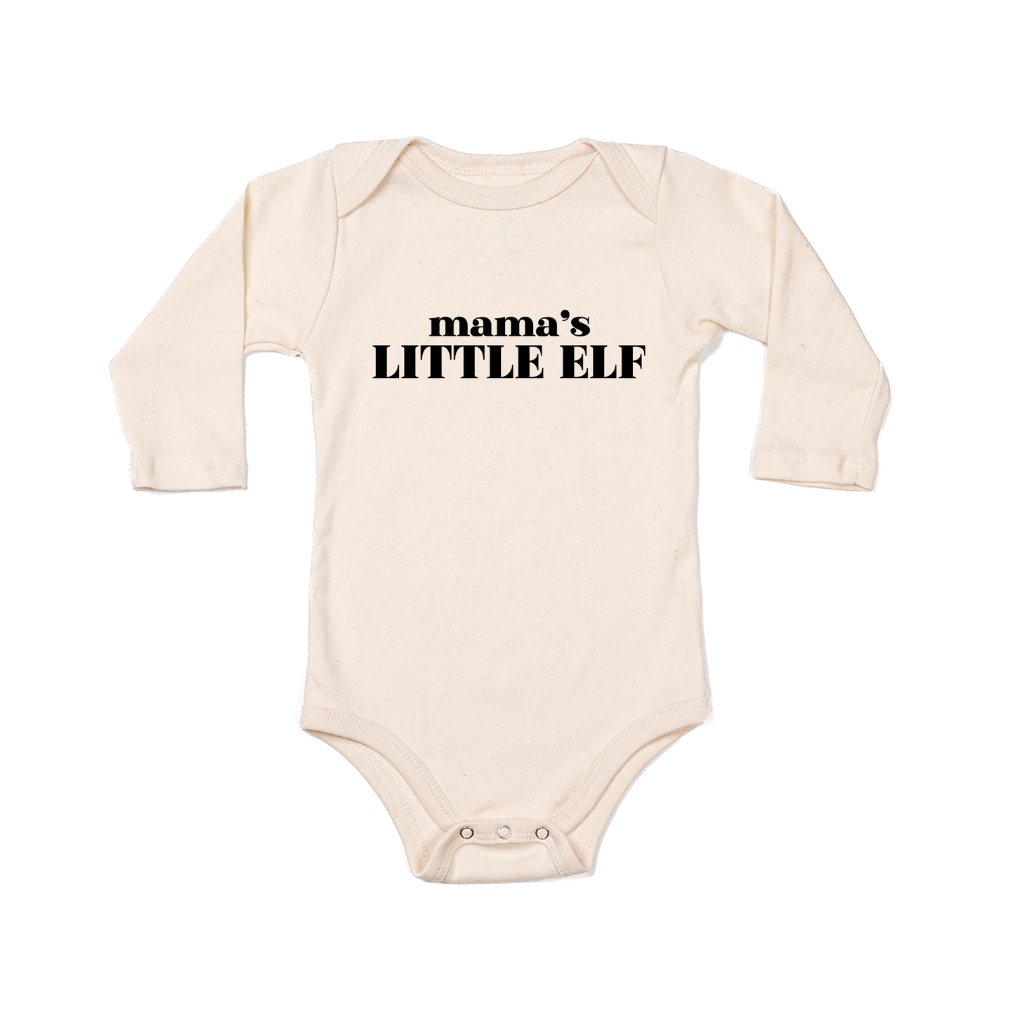 Mama's Little Elf (Black) - Bodysuit (Natural, Long Sleeve)