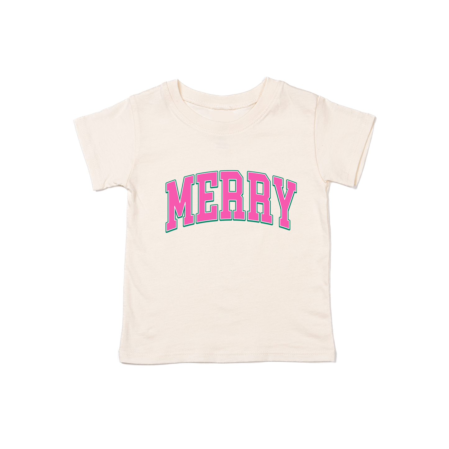 Merry Varsity (Pink) - Kids Tee (Natural)