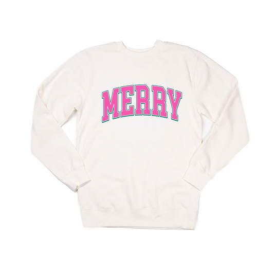 Merry Varsity (Pink) - Sweatshirt (Creme)