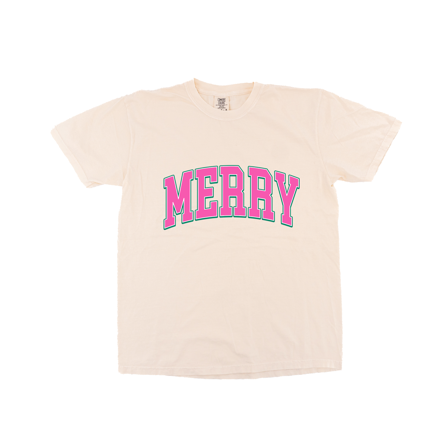 Merry Varsity (Pink) - Tee (Vintage Natural, Short Sleeve)
