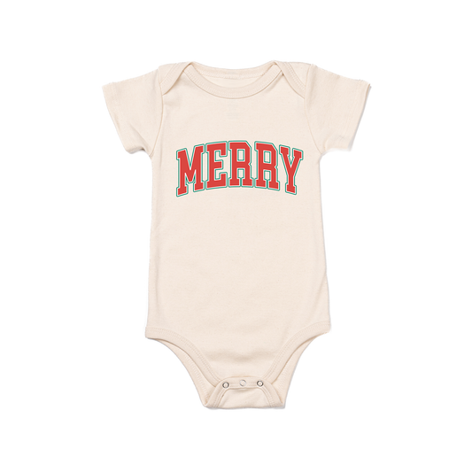 Merry Varsity (Red) - Bodysuit (Natural, Short Sleeve)