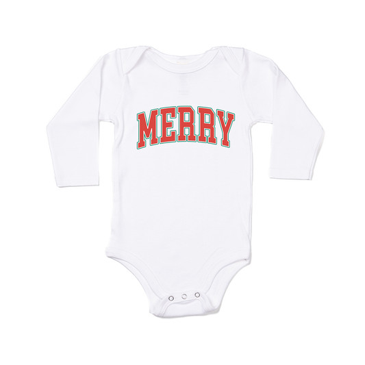 Merry Varsity (Red) - Bodysuit (White, Long Sleeve)