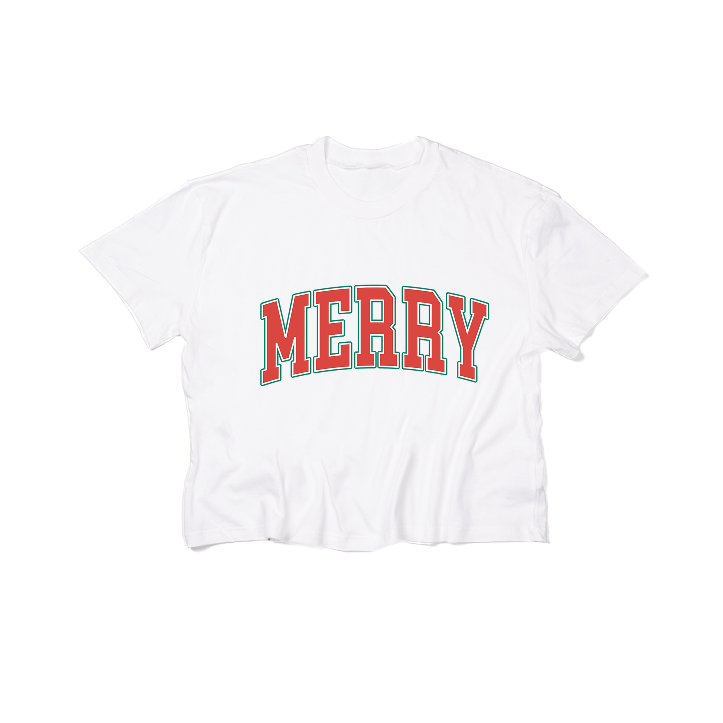 Merry Varsity (Red) - Cropped Tee (White)