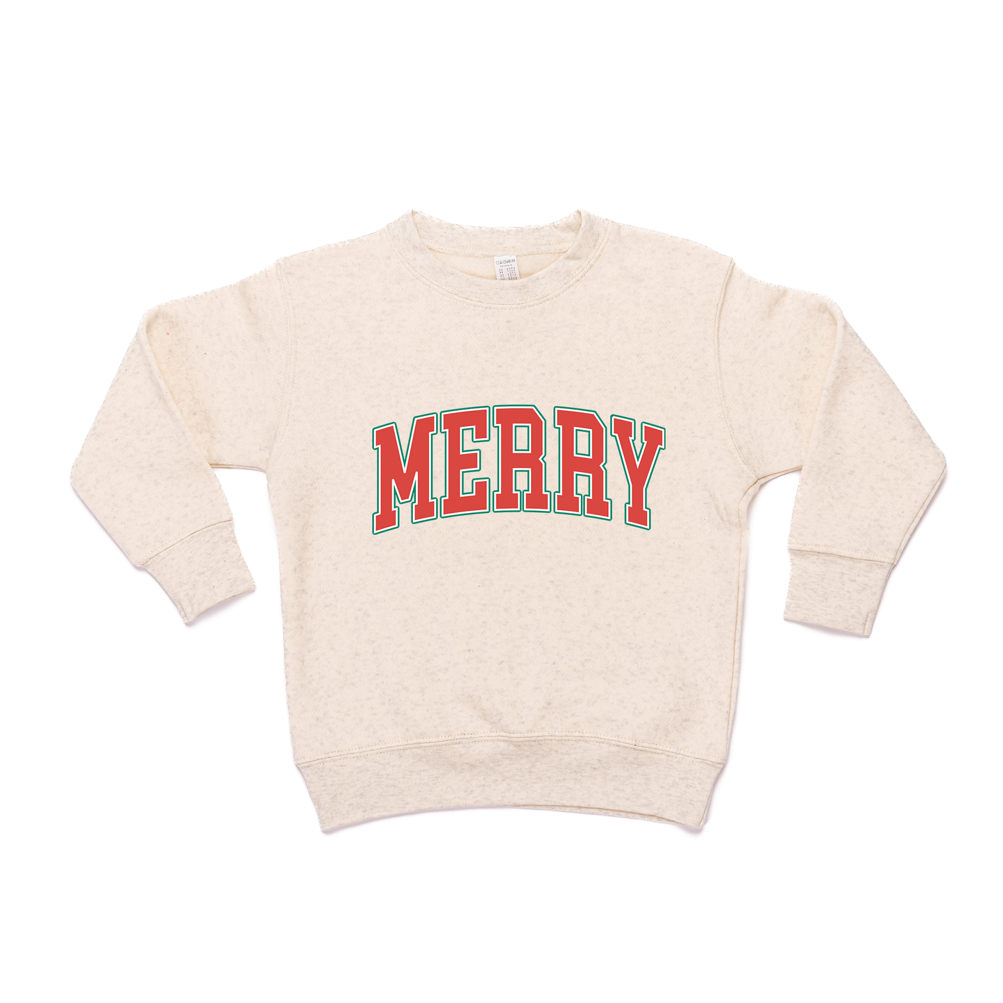 Merry Varsity (Red) - Kids Sweatshirt (Heather Natural)