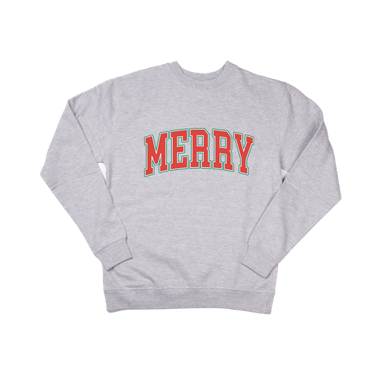 Merry Varsity (Red) - Sweatshirt (Heather Gray)