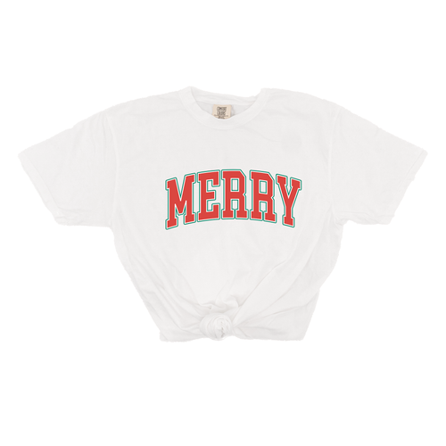 Merry Varsity (Red) - Tee (Vintage White, Short Sleeve)