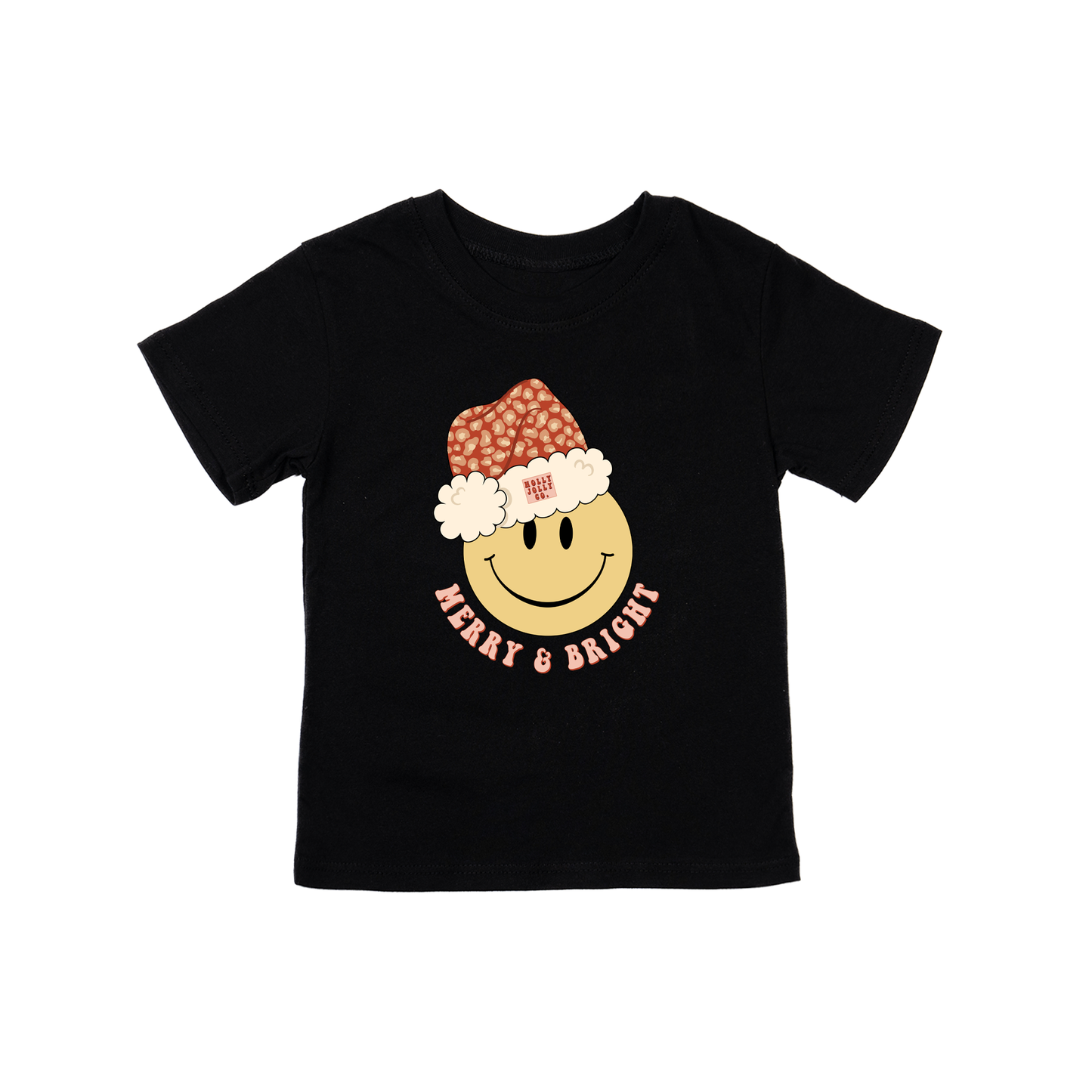 Merry & Bright Smiley Face - Kids Tee (Black)