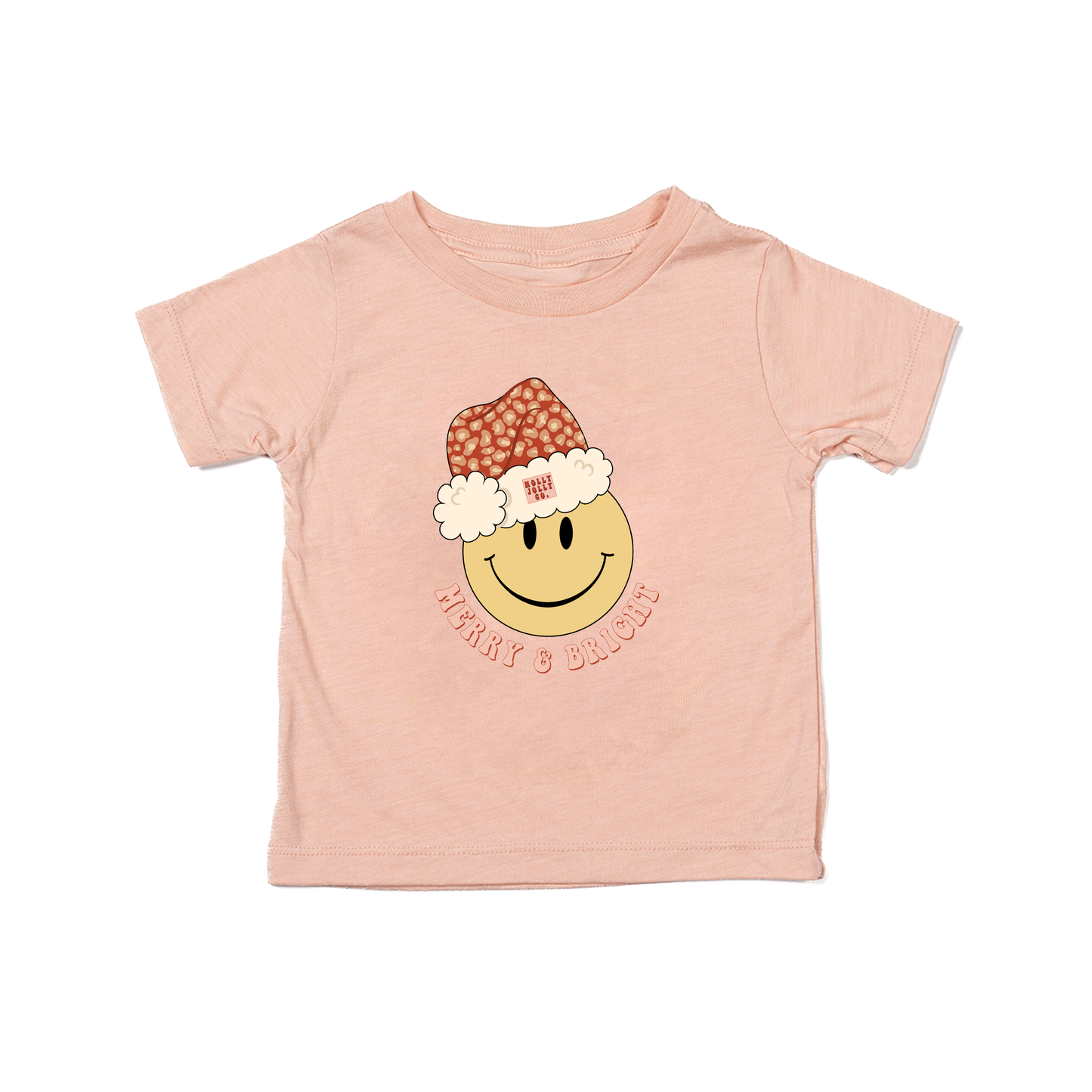 Merry & Bright Smiley Face - Kids Tee (Peach)