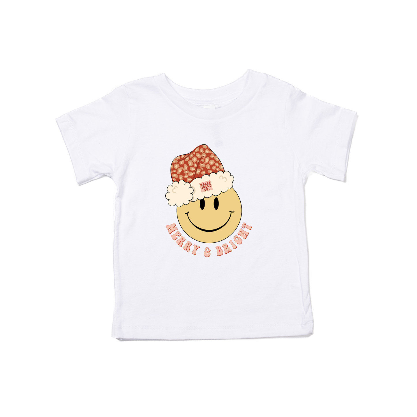 Merry & Bright Smiley Face - Kids Tee (White)
