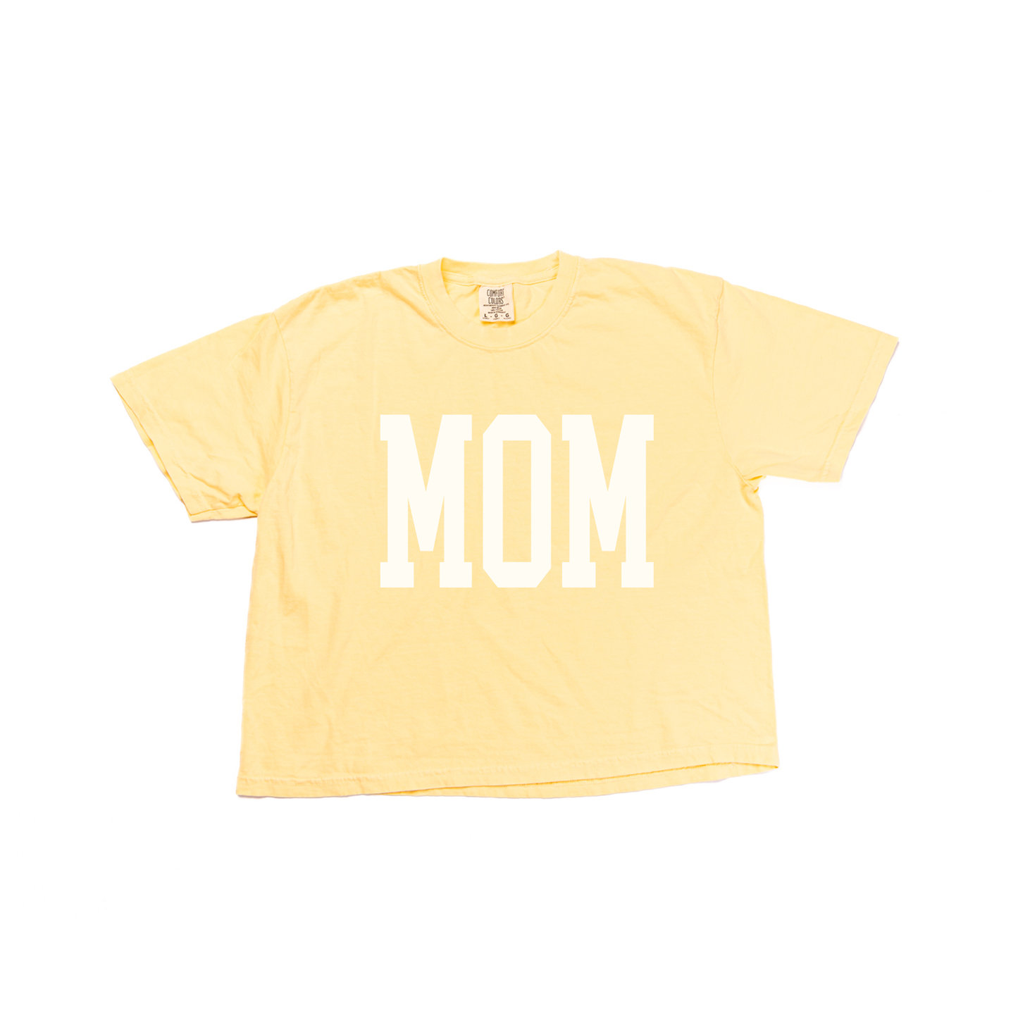 Mom Varsity (Creme) - Cropped Tee (Pale Yellow)