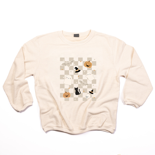 Neutral Spooky Checkered - Corded Sweatshirt (Ivory)