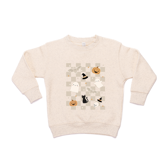 Neutral Spooky Checkered - Kids Sweatshirt (Heather Natural)