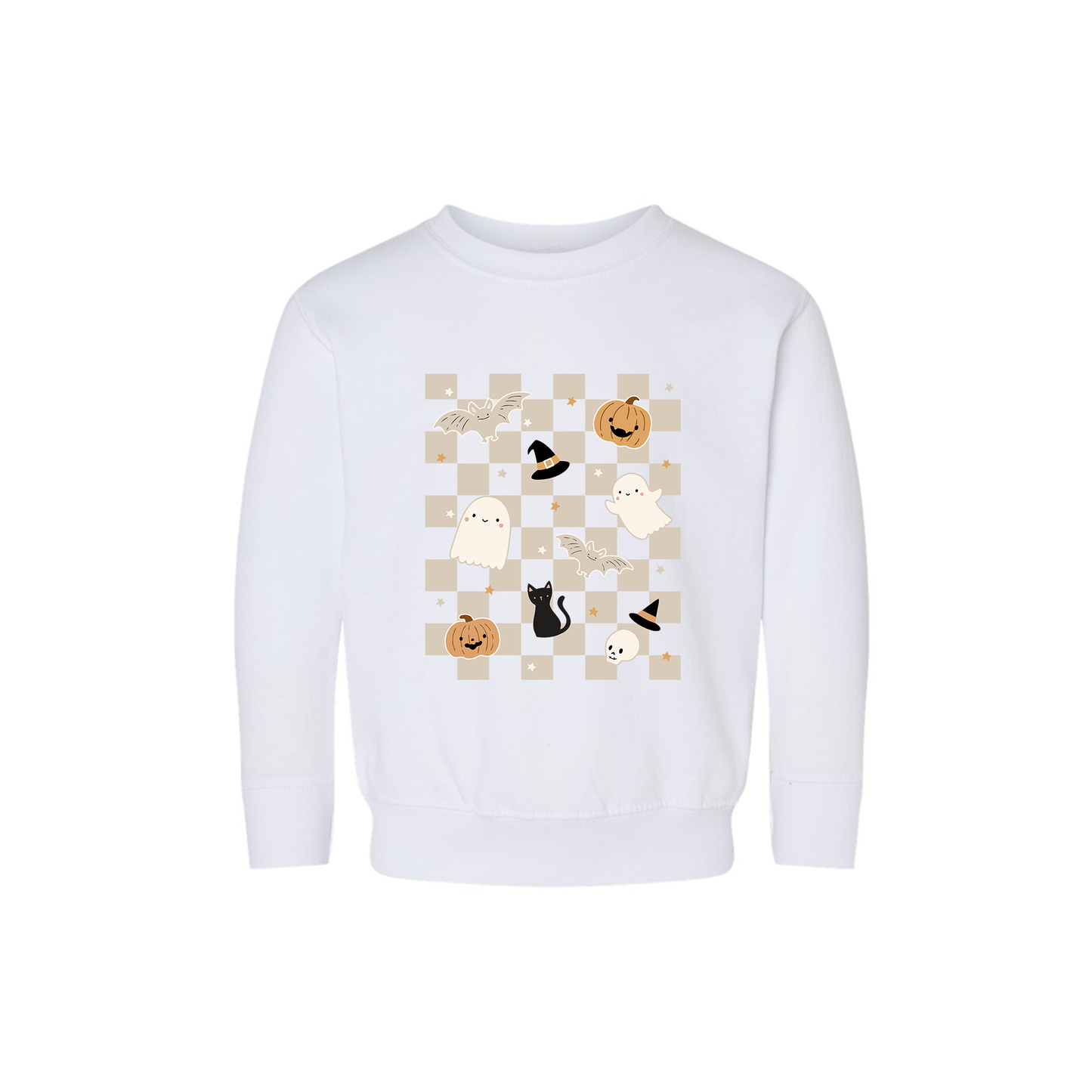 Neutral Spooky Checkered - Kids Sweatshirt (White)