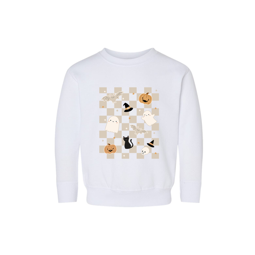 Neutral Spooky Checkered - Kids Sweatshirt (White)