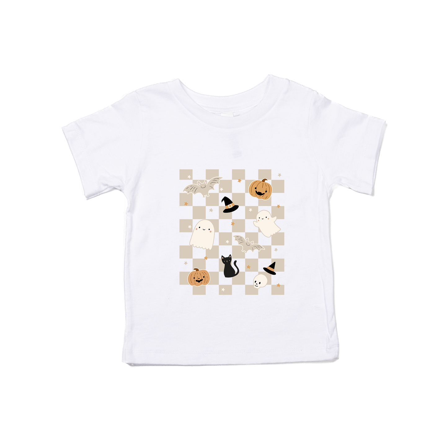 Neutral Spooky Checkered - Kids Tee (White)