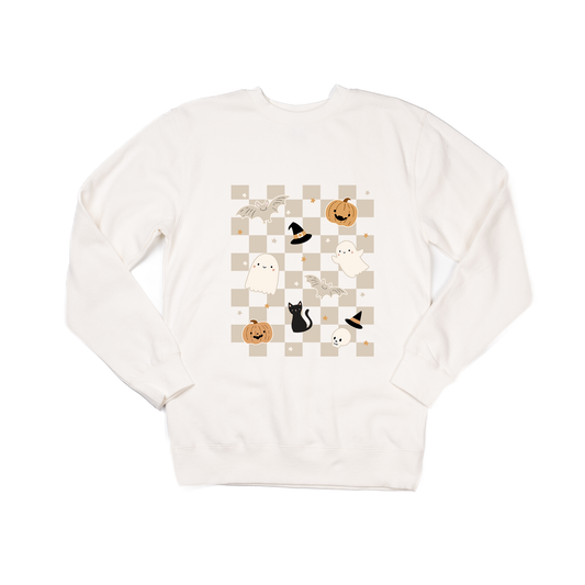 Neutral Spooky Checkered - Sweatshirt (Creme)
