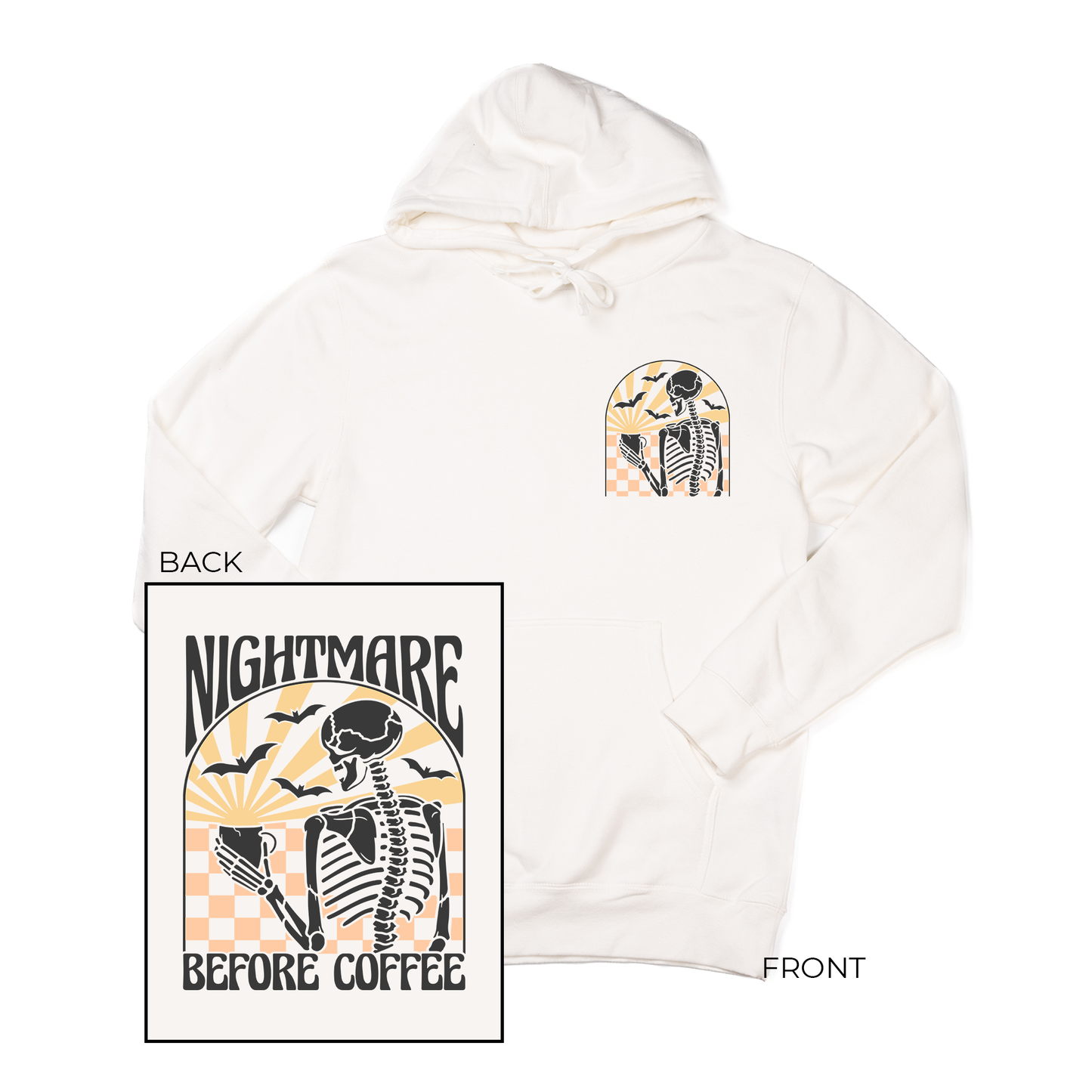Nightmare Before Coffee (Front & Back) - Hoodie (Creme)