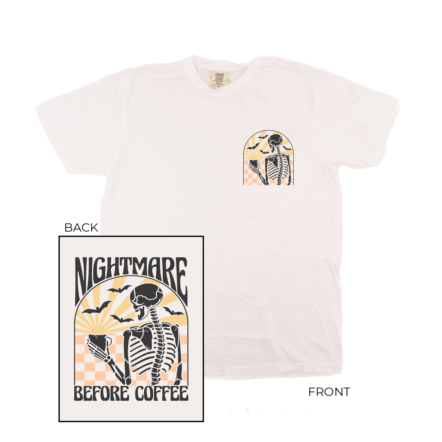 Nightmare Before Coffee (Pocket & Back) - Tee (Vintage White, Short Sleeve)