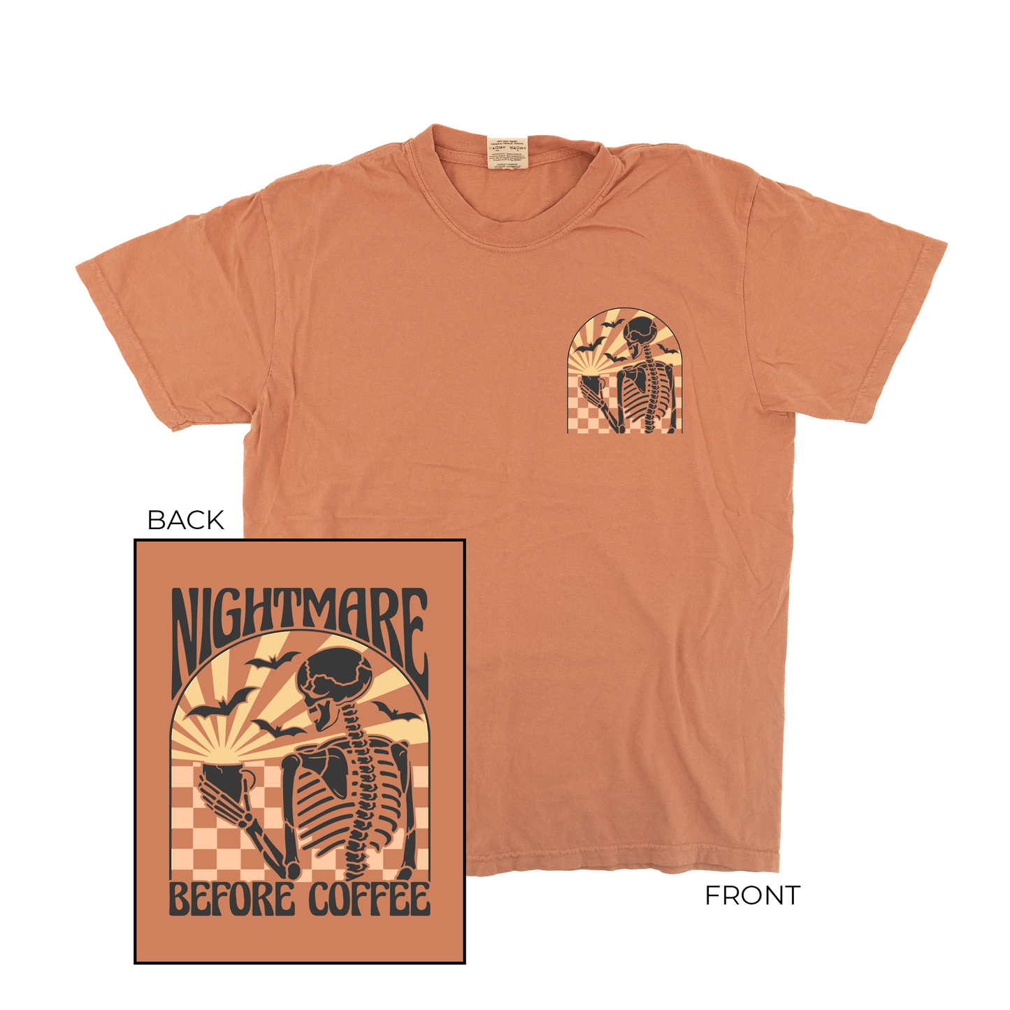 Nightmare Before Coffee (Pocket & Back) - Tee (Terracotta)