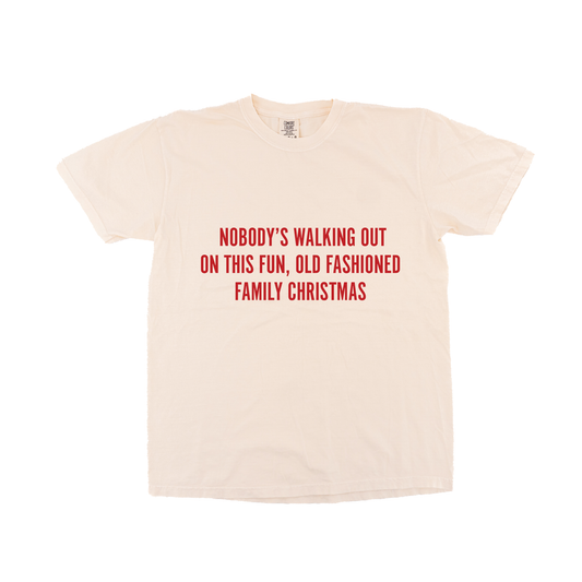 Nobody's Walking Out On This Fun Old Fashioned Family Christmas (Red) - Tee (Vintage Natural, Short Sleeve)