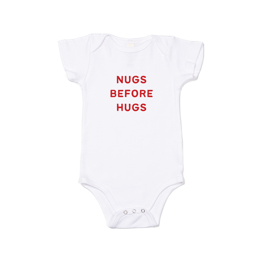 Nugs Before Hugs (Red) - Bodysuit (White, Short Sleeve)