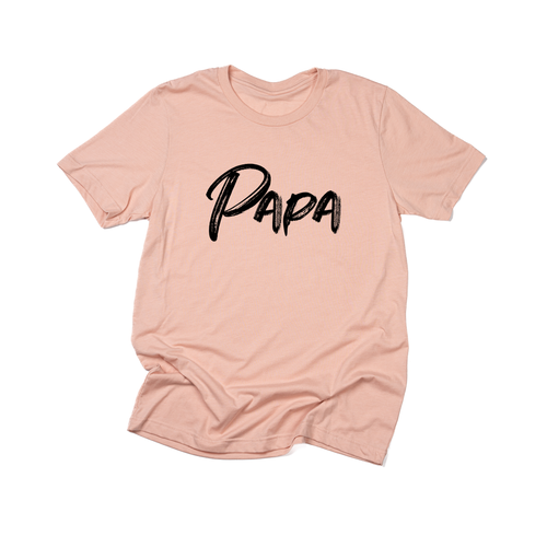 Papa (Brushed, Black, Across Front) - Tee (Peach)