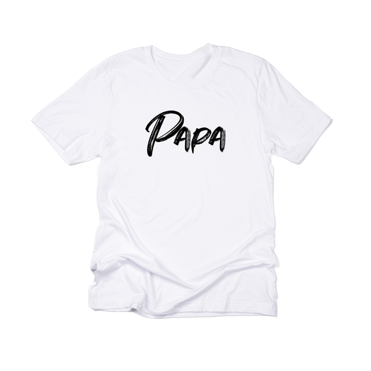 Papa (Brushed, Black, Across Front) - Tee (White)