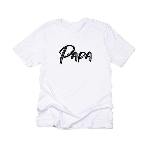 Papa (Brushed, Black, Across Front) - Tee (White)