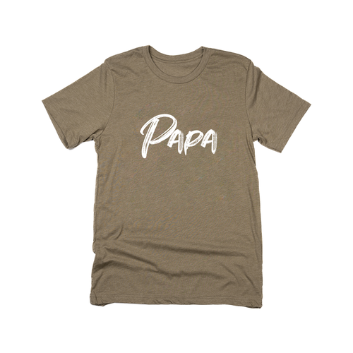 Papa (Brushed, White, Across Front) - Tee (Olive)