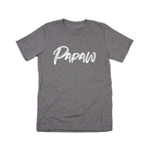 Papaw (Brushed, White, Across Front) - Tee (Gray)