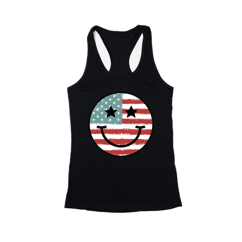 Patriotic Smiley - Women's Racerback Tank Top (Black)