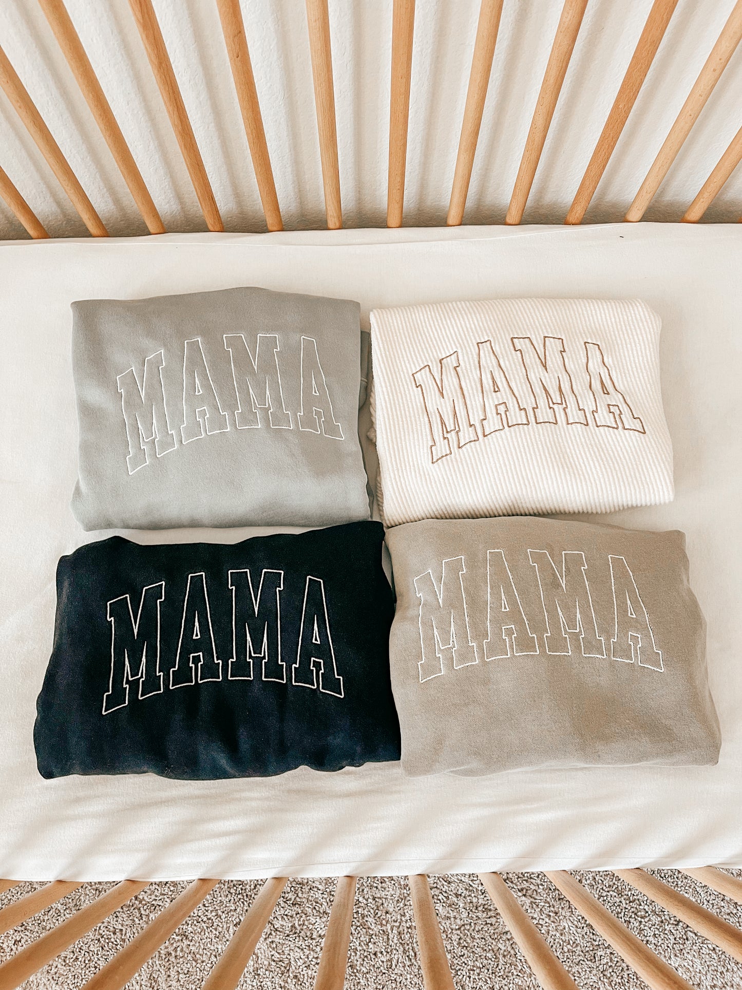 Mama Varsity (White) - Embroidered Sweatshirt (Black)